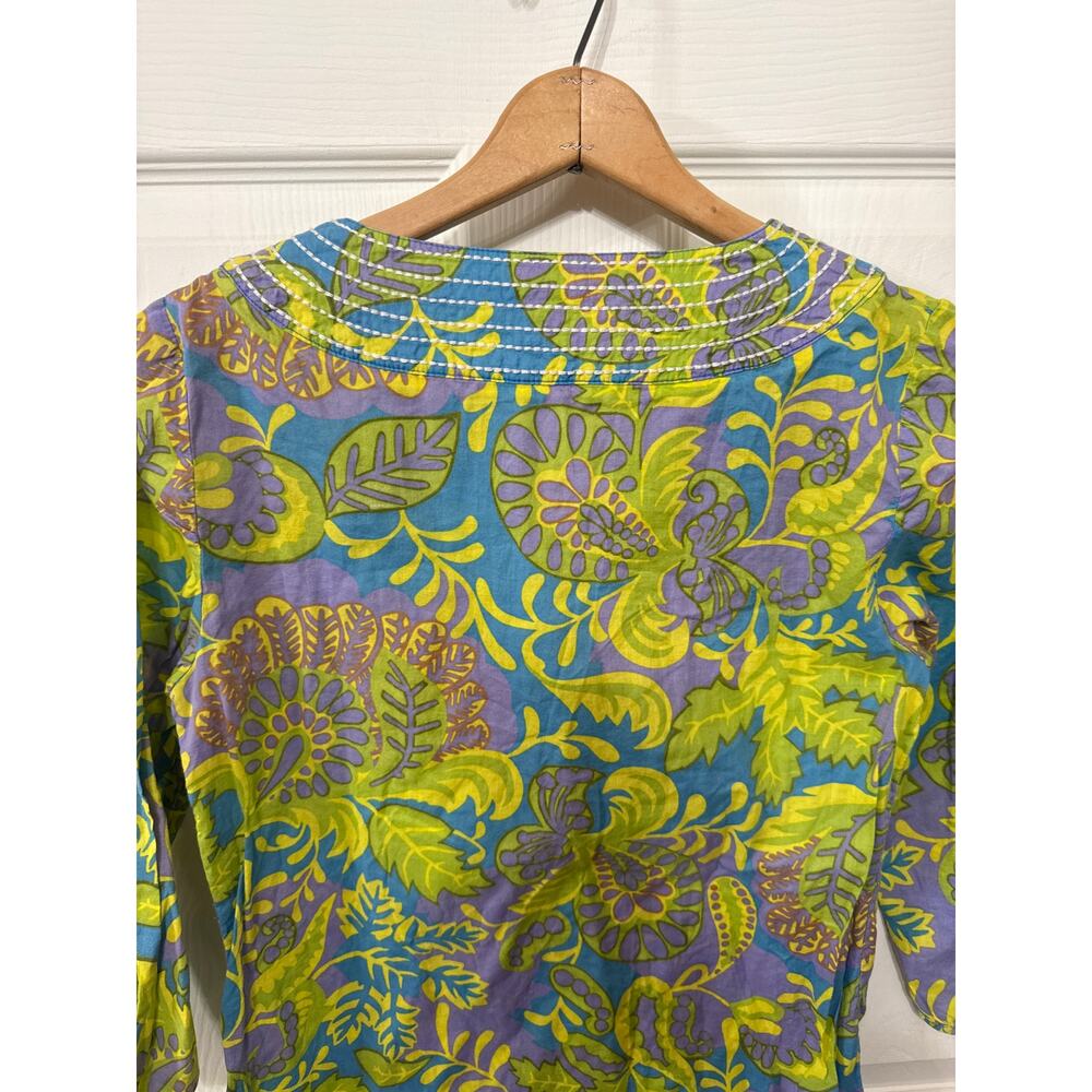 Boden Vivid Hawaiian Mod Floral Split Neck 3/4 Sleeve Tunic Blouse Top,SZ US 4 - Picture 7 of 7